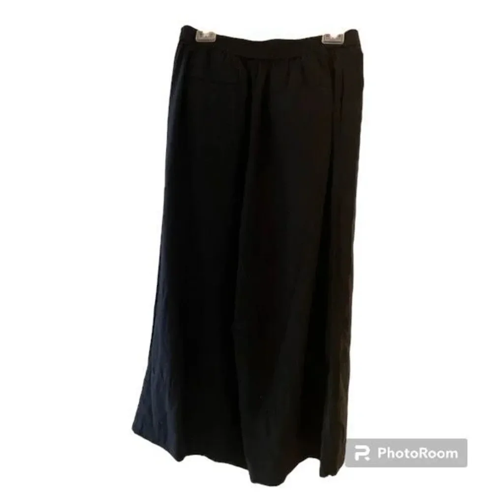 ✨BANANA REPUBLIC BLACK LINEN-BLEND CROPPED WIDE-LEG PANTS ✨